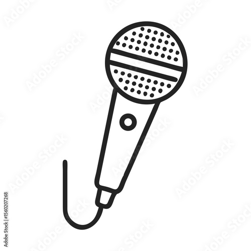 A simple black and white illustration of a microphone, symbolizing music and communication.