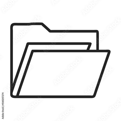 A simple black outline of an open folder, symbolizing organization and document management.