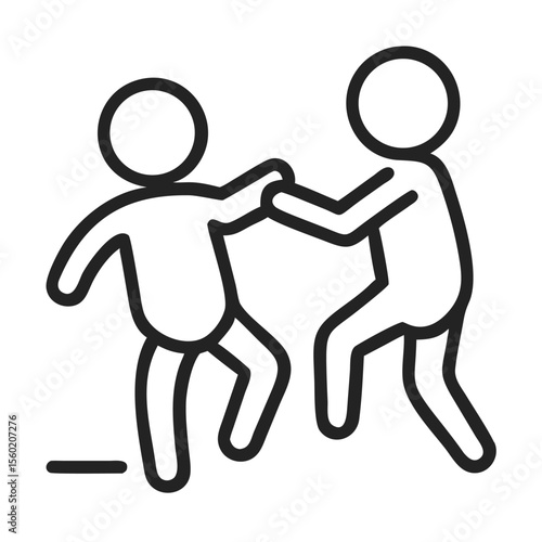 Two simplistic figures engaged in a playful tug-of-war, representing teamwork or conflict in a minimalistic style.