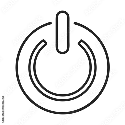 Simple black and white illustration of a power button symbol for technology.