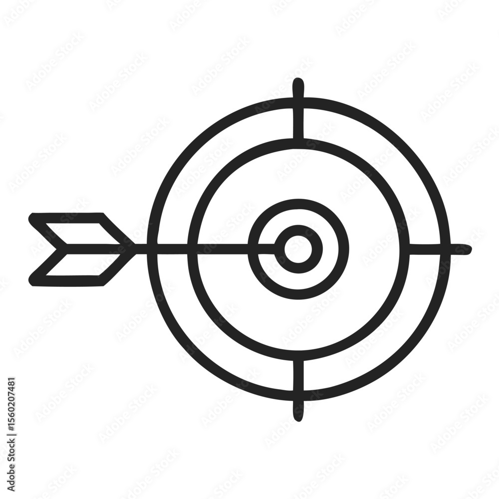 A simple black and white illustration of a bullseye target with an arrow hitting the center. A simple black and white illustration of a bullseye target with an arrow hitting the center.