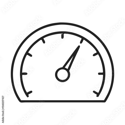 Simple black and white illustration of a speedometer gauge, indicating motion or measurement.