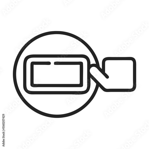 Minimalist illustration of a hand pressing a rectangular button, emphasizing interaction and technology.