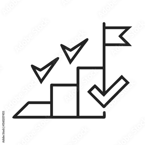 A minimalist line art illustration of a success graph with checkmarks, symbolizing growth and achievement.
