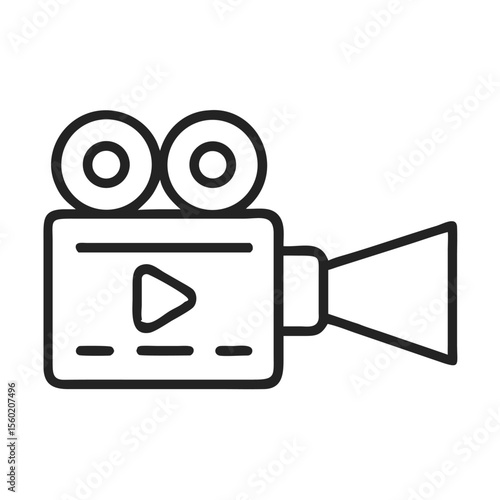 Stylized illustration of a vintage video camera, featuring a classic design with two reels.