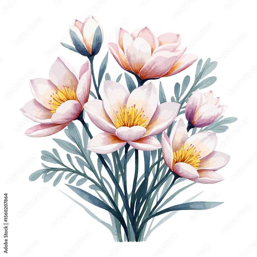Obraz premium Floral Bouquet Watercolor Illustration with White and Pink Flowers on transparent background