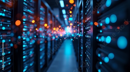 Futuristic Data Center with Glowing Servers and Digital Connections