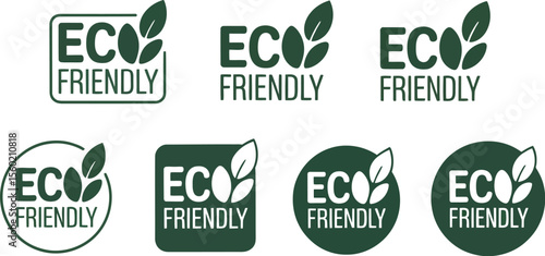 Eco friendly logo design vector set, green environment icons, nature and ecology concept, eco product label