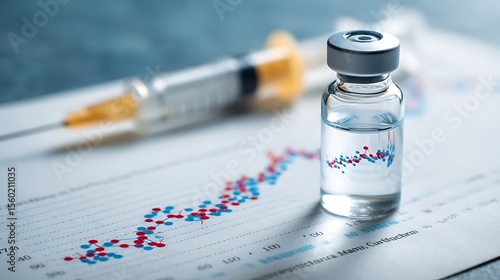 Vial labeled glp-1 with syringe, graphs showing health and growth trends .