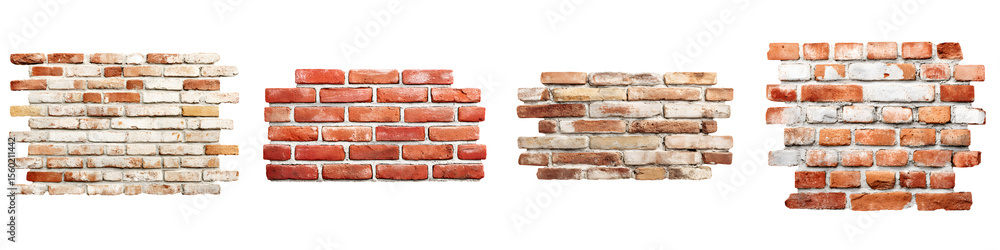 Fototapeta premium Distressed Brick Wall Background Textures: Four Variations on White