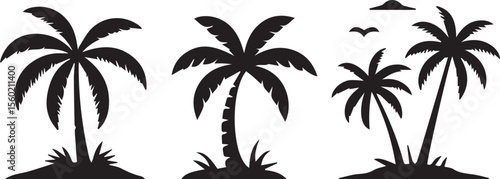 Palm tree silhouette tropical beach vector illustration