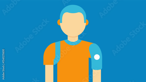 A person with a spinal cord injury wearing a shirt with velcro shoulder openings allowing them to put on their clothing without putting strain on their movementrestricted arms.. Vector illustration