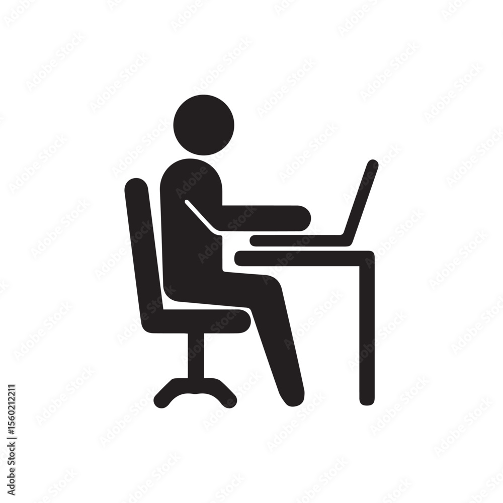 silhouette of person working on laptop at desk, black icon representing productivity and remote work silhouette of person working on laptop at desk, black icon representing productivity and remote work