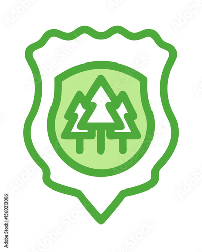 Eco-friendly shield badge with tree icons, representing forest conservation and environmental protection
