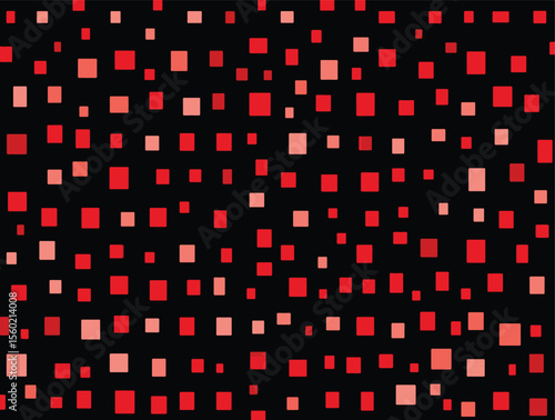 Abstract red and pink squares scattered on a black background, creating a modern, vibrant, and dynamic geometric pattern, perfect for contemporary design projects and digital art

