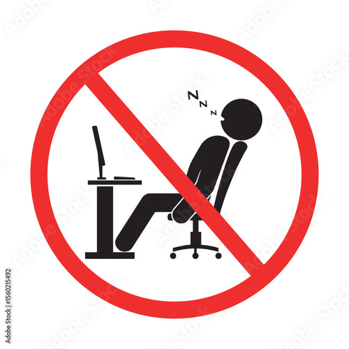 No Sleeping at Desk Sign with Person in Chair and Laptop