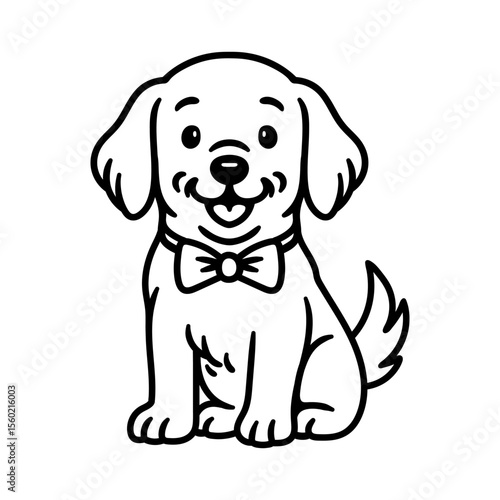 fun cute sitting dog puppy cartoon character isolated drawing line style sketch classic vintage design illustration