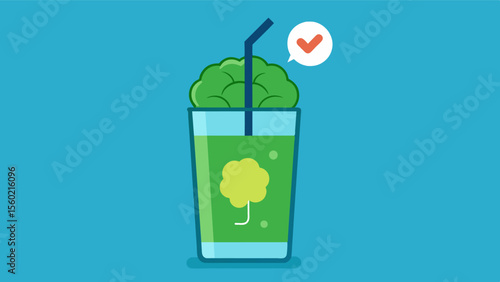 A glass of green smoothie with a Brain Fuel label on it emphasizing the importance of nutrientdense ingredients for optimal cognitive function.. Vector illustration