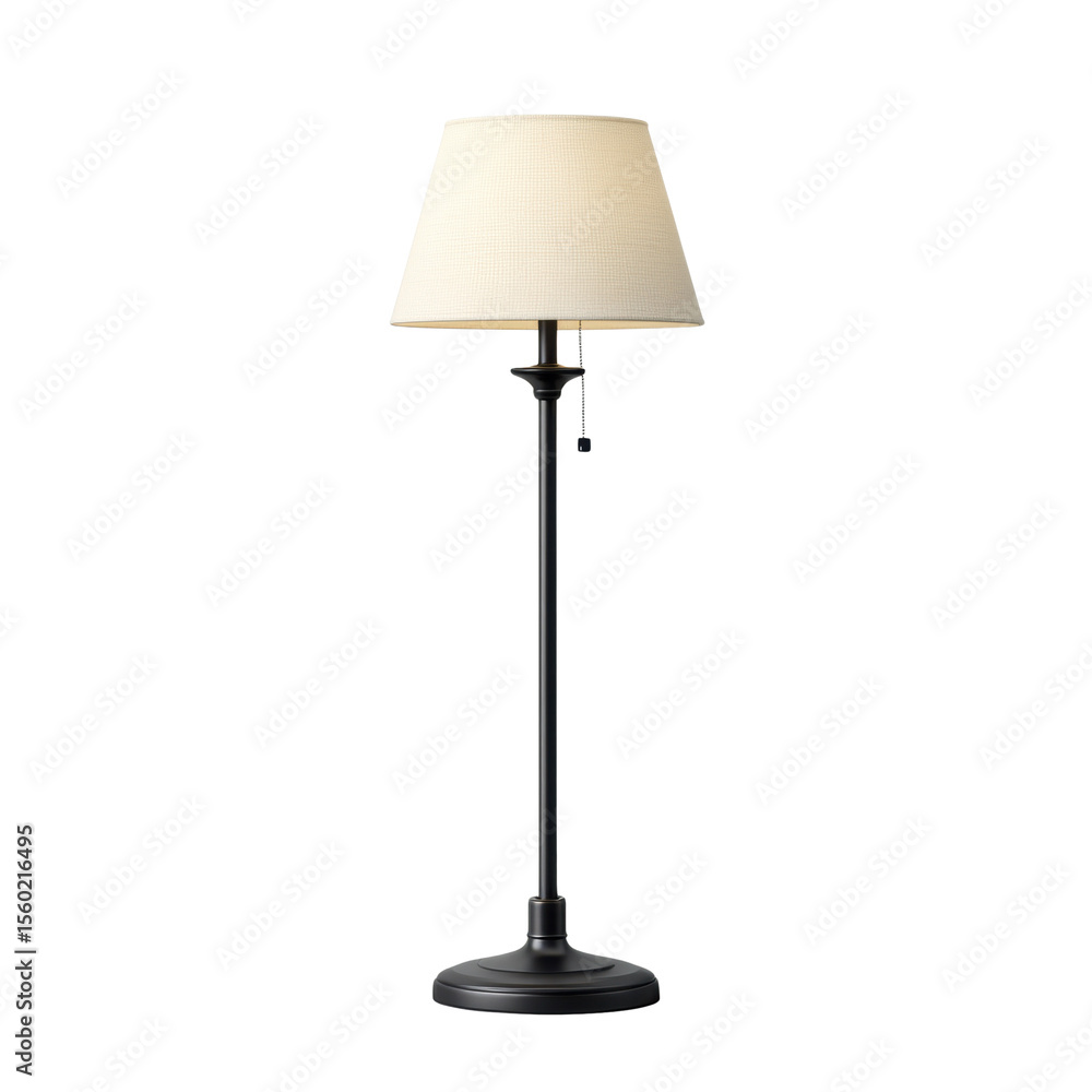 Black lamp, metal base, beige lampshade, modern, home decor, isolated, transparency background Black lamp, metal base, beige lampshade, modern, home decor, isolated, transparency background