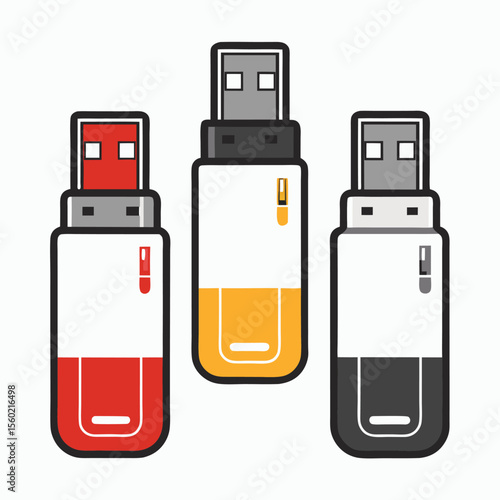 High-Quality USB Flash Drive Icons Red, Yellow, and Gray Designs