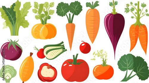 Variety of Colorful Fresh Vegetables Illustration for Healthy Eating and Cooking