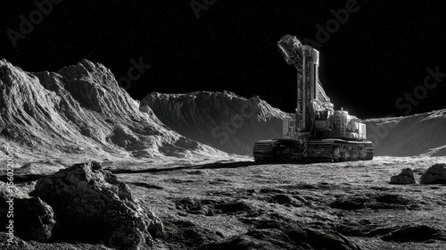 Wallpaper Mural Autonomous space drill digging into rocky moon terrain, dark sky, no astronauts. Torontodigital.ca