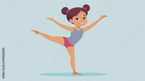 A young girl proudly showing off her curves while performing a complicated gymnastics routine.. Vector illustration