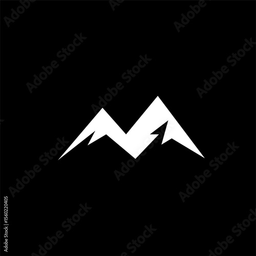 Mountain peak summit logo design. Outdoor hiking adventure icon set. Alpine wilderness travel symbol. Vector illustration.