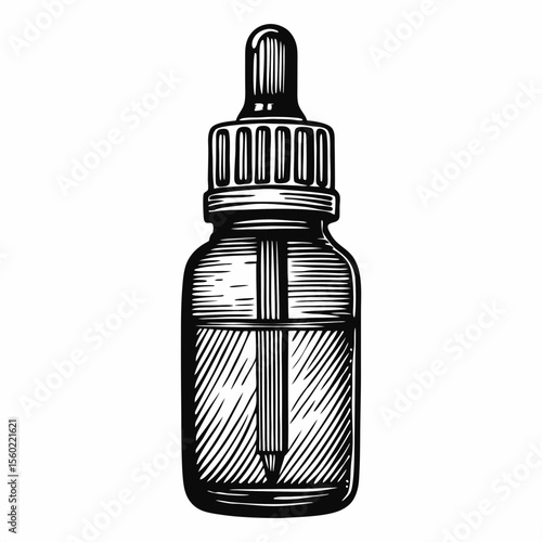 Dropper Bottle Illustration with Vintage Style for Health Blogs, DIY Projects, E-commerce Websites, and Product Packaging  