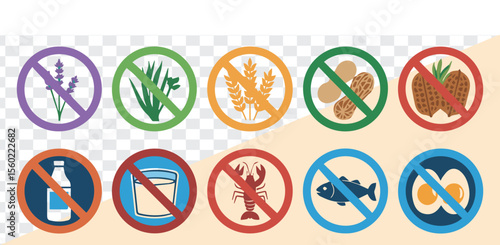 Forbidden food and plant icons prohibition lavender
