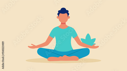 A person meditating with a caption that reads I am calm and at peace to promote mental clarity and emotional balance.. Vector illustration