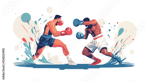 Professional Boxers in Boxing Gloves Fight Scene - Sports Competition Concept