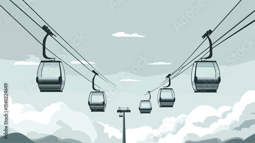 Sleek Cableway with Transparent Cabins and Empty Glass Cab