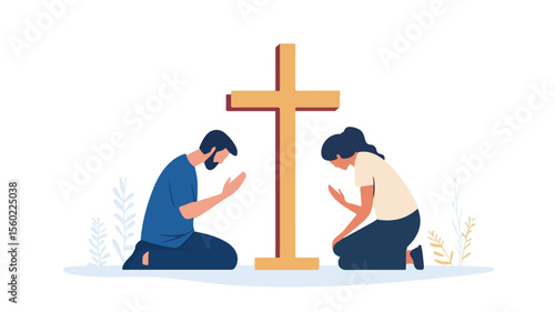 Catholic Christians Praying: Religious Kneeling at Church