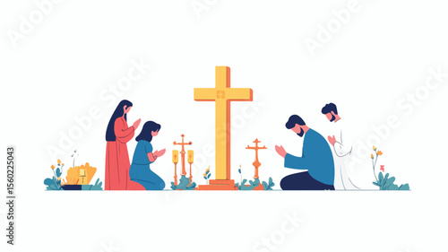 Catholic Christians Praying Religious Kneeling at Church