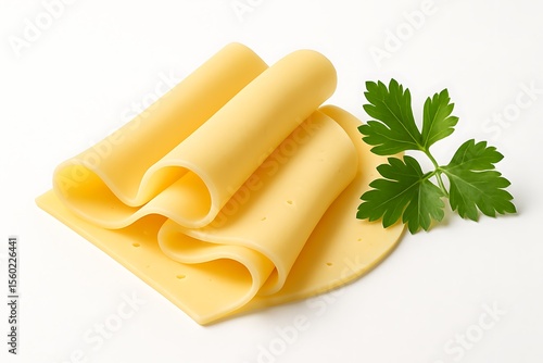 Slices of yellow cheese isolated on white background