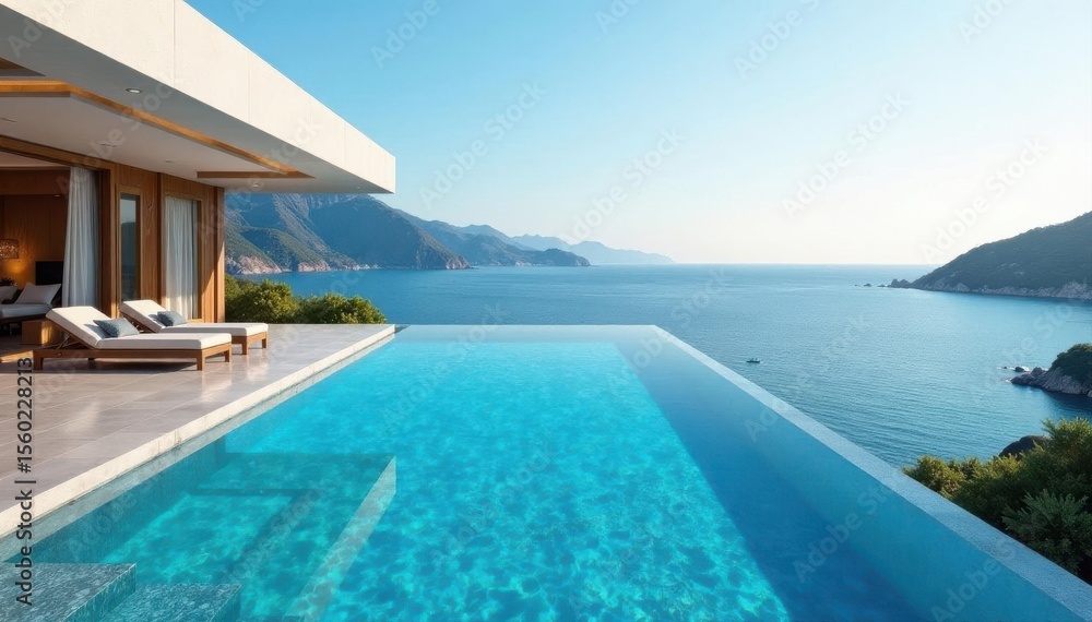 Fototapeta premium Expansive ocean view, infinity pool, modern architecture, serene, relaxing