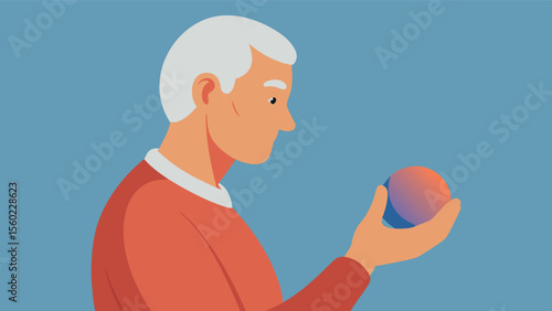 A closeup photo of a senior citizens hand holding a stress ball their expression serene and focused as they use the ball to practice deep relaxation.. Vector illustration