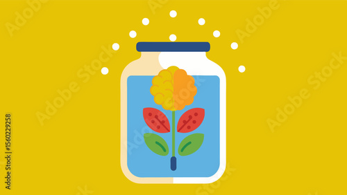 A jar filled with different types of seeds representing the notion that consistently challenging the brain with new experiences and learning opportunities can aid in preventing. Vector illustration