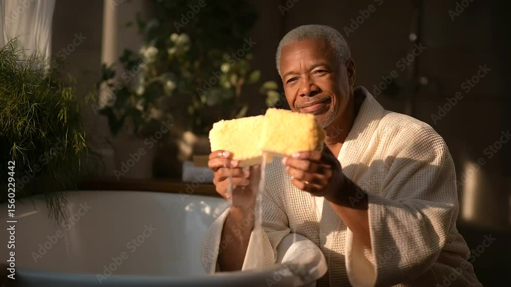 Caregiver Assisting with Bath in Serene Bathroom Setting Caregiver Assisting with Bath in Serene Bathroom Setting