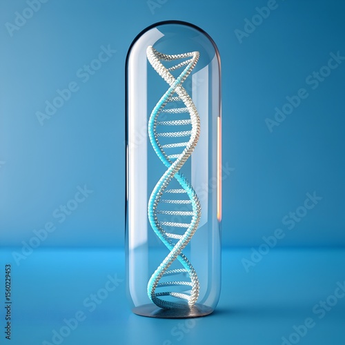 dna strand in test tube on blue background