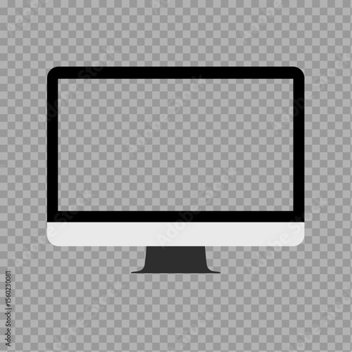 Flat Desktop Monitor Icon – Blank Computer Screen Vector with Transparent Background

