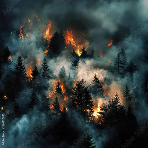 Wallpaper Mural Forest fire is raging through a wooded area, with smoke Torontodigital.ca