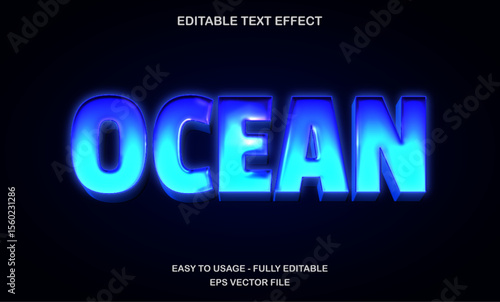 Blue ocean water text effect with glowing style for sea, summer, or aquatic design