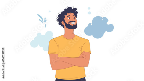 Happy Smiling Man Dreaming and Looking Up, Professional Businessman Standing in Suit, Vision and Success Concept