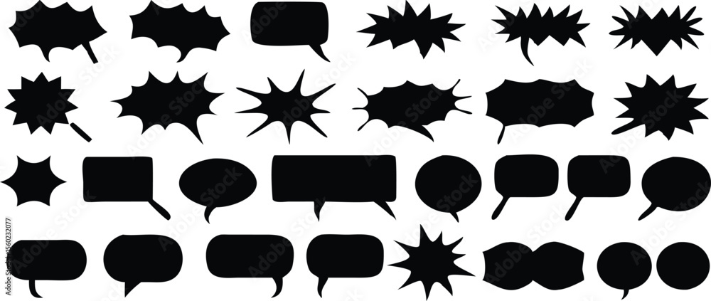 Fototapeta premium Set of black ink splashes and comic speech bubble icons in vector design