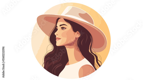 Joyful Woman Head Portrait: Smiling Young Lady Profile Vector Illustration