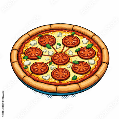 Delicious mozzarella balls pizza served with fresh tomatoes and basil on tasty crust. Mozzarella balls pizza displays fresh ingredients and vivid colors.