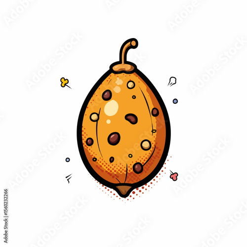 Isolated nutmeg seed illustration features stylized nutmeg seed character in simple composition. Nutmeg seed image shows stylized nutmeg character and minimal details: its shape, brown spots,
