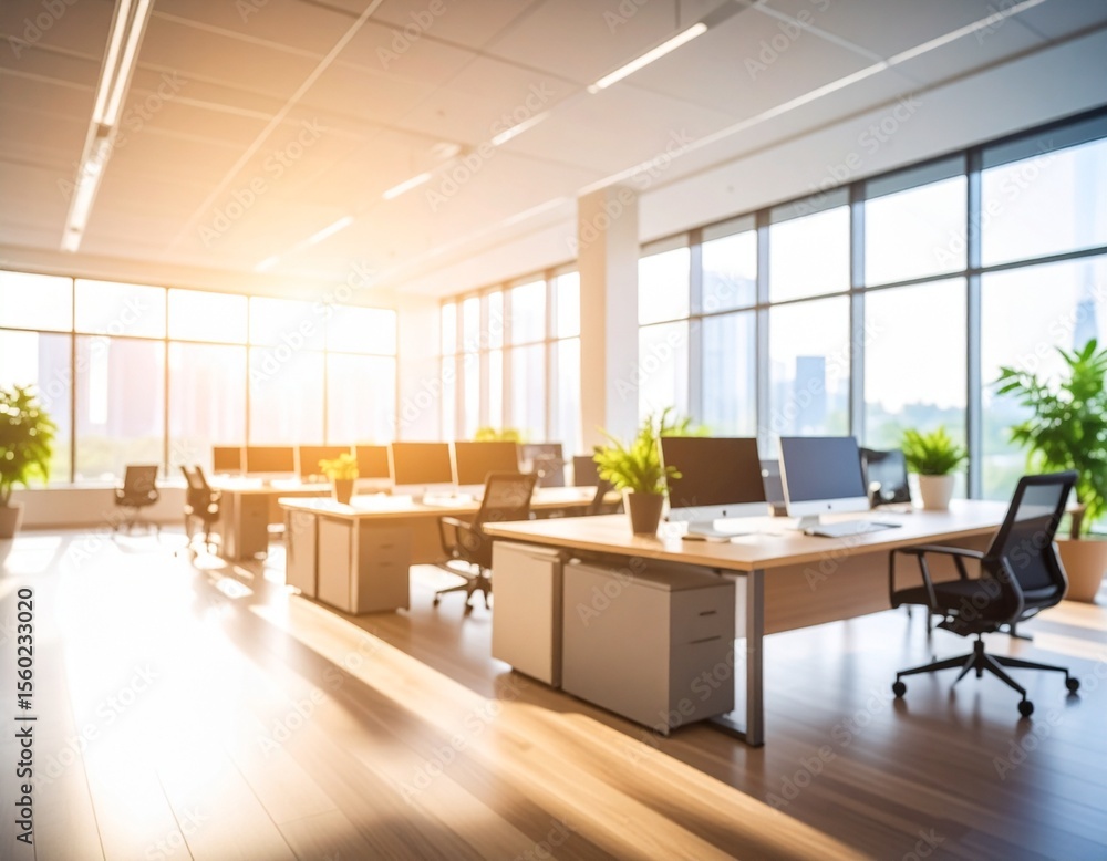 Blurred Modern Office Interior with Sunlight and Glass Walls Blurred Modern Office Interior with Sunlight and Glass Walls